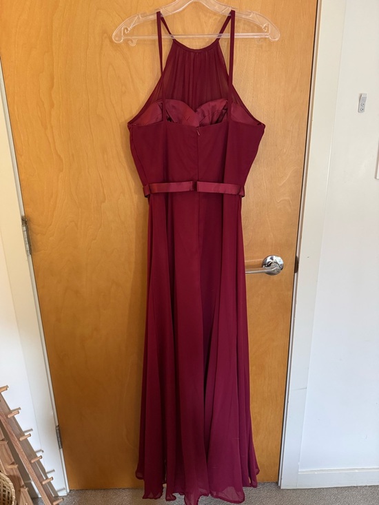 Halter Chiffon Floor-Length Evening Dress in Burgundy - Picture 2 of 3